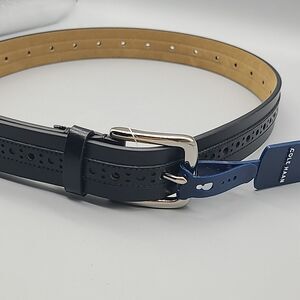 Cole Haan Men’s 32mm Center Brogue Coated Leather Belt In Black Sz 32 New